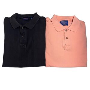 2 Pendleton Mens Polo Shirt Bundle XL Cotton 1-Peach 1-Black‎ Herringbone Stripe